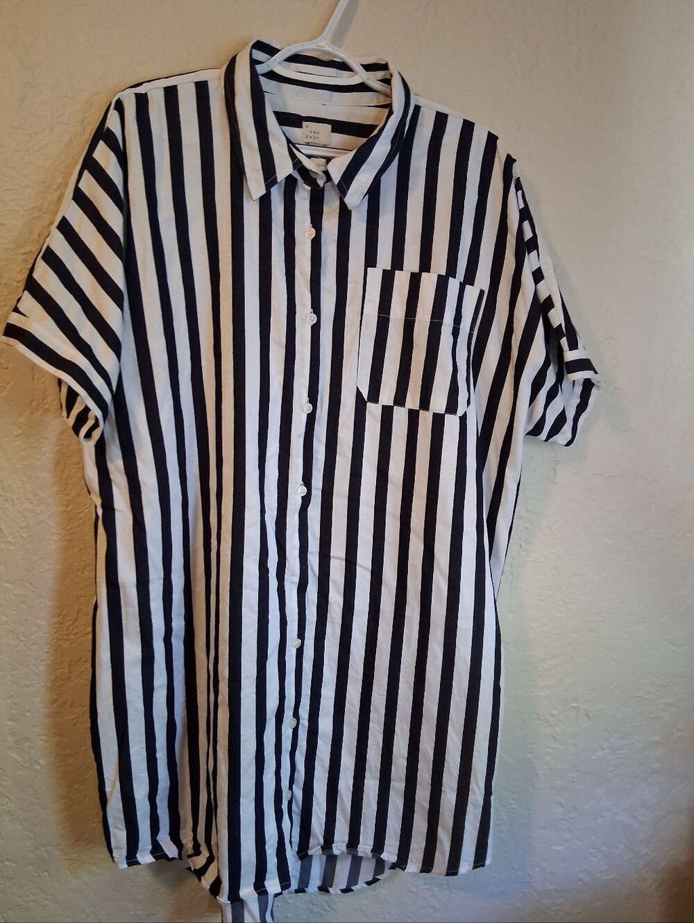a new day Black and White Vertical Stripe Button-Down Shirt Dress SZ XL